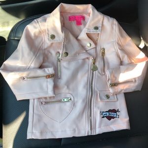 Betsey Johnson pale pink faux leather jacket